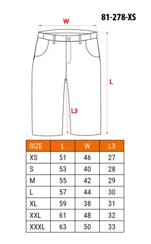 Rövid munkanadrág karcsúsított(slim fit), 60% pamut, 37% polyester, 3% elastane, 285 g/m2, övvel,xS