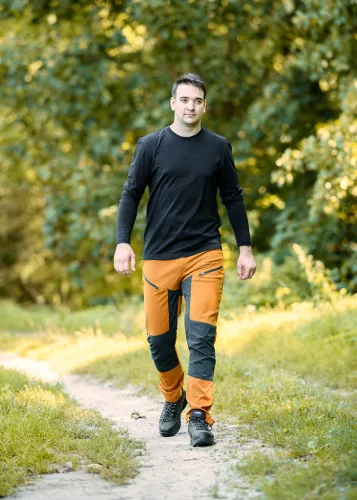 Munkásnadrág, OUTDOOR, 4 irányú sztreccs anyag, 210g/m2, mustársárga-szürke, XL