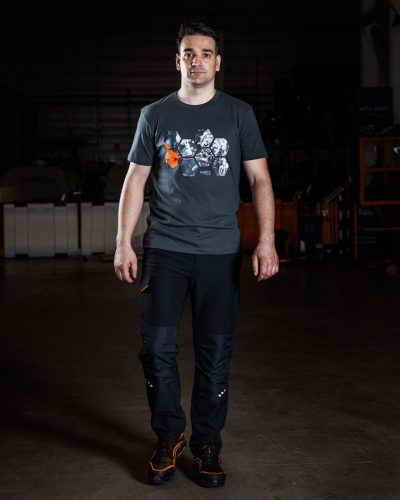 Munkásnadrág, Mix&Match, 4 irányú sztreccs, 230g/m2, fekete-narancs, M