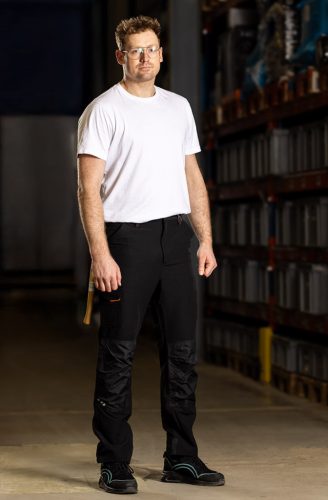 Munkásnadrág, Mix&Match, 4 irányú sztreccs, 230g/m2, fekete-narancs, M