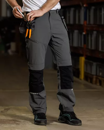 Munkásnadrág, Mix&Match, 4 irányú sztreccs, 230g/m2, külső csavarzsebek, Cordura erősítések, szürke-fekete, M