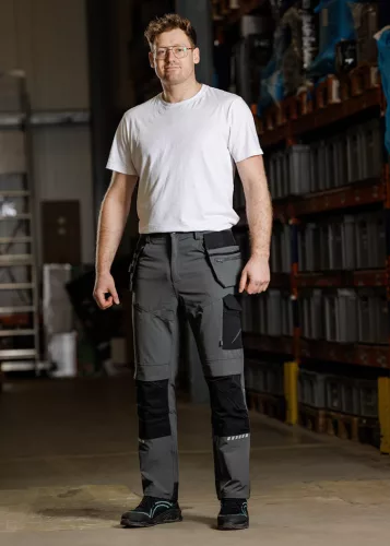 Munkásnadrág, Mix&Match, 4 irányú sztreccs, 230g/m2, külső csavarzsebek, Cordura erősítések, szürke-fekete, S