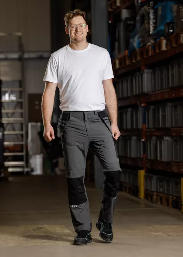 Munkásnadrág, Mix&Match, 4 irányú sztreccs, 230g/m2, külső csavarzsebek, Cordura erősítések, szürke-fekete, S