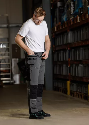 Munkásnadrág, Mix&Match, 4 irányú sztreccs, 230g/m2, külső csavarzsebek, Cordura erősítések, szürke-fekete, XXXL