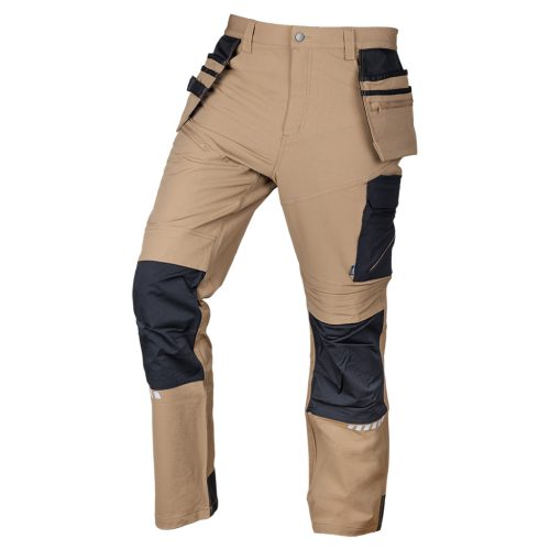Munkásnadrág, Mix&Match, 4 irányú sztreccs, 230g/m2, külső csavarzsebek, Cordura erősítések, bézs-fekete, M