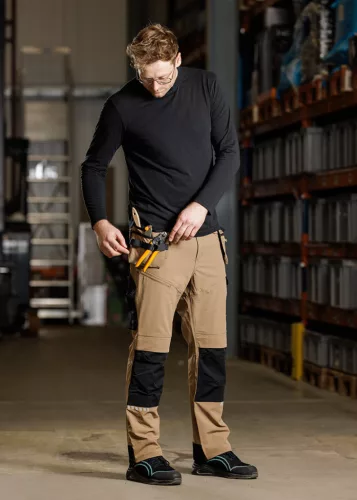 Munkásnadrág, Mix&Match, 4 irányú sztreccs, 230g/m2, külső csavarzsebek, Cordura erősítések, bézs-fekete, S