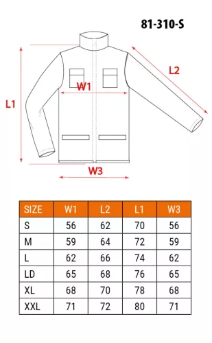 Munkadzseki 2 az 1-ben, S/48 100% pamut, 180g/m2, lezippzározható újjak,