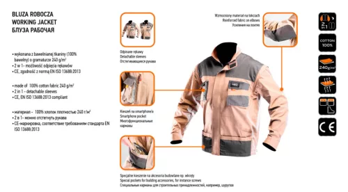 Munkadzseki 2 az 1-ben, XXL/58 100% pamut, 180g/m2, lezippzározható ujjak