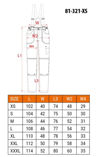 Kantáros munkanadrág 6 az 1-ben, 100% pamut,xS