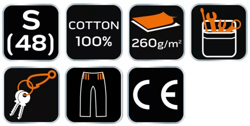 Rövid munkanadrág, 100% pamut, S