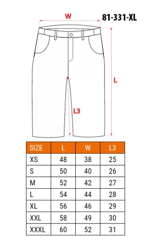 Rövid munkanadrág, 100% pamut,XL