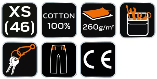 Rövid munkanadrág, 100% pamut,xS