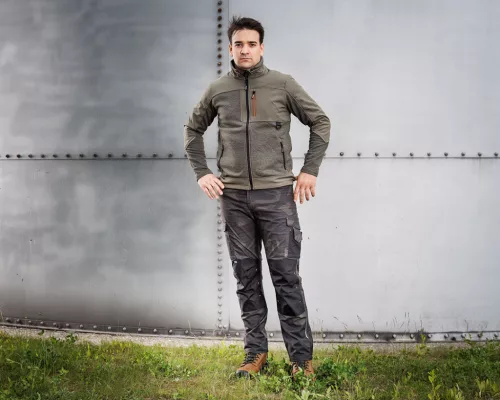 Munkásnadrág Mix&Match Canvas, 280g/m2, külső zsebek, Cordura részek, fényvisszav. betétek, zöld-terepszínű, L
