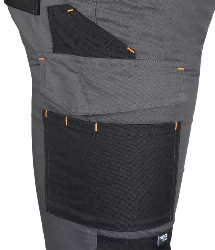 Munkásnadrág Mix&Match Canvas, 280g/m2, külső zsebek, Cordura részek, fényvisszav. betétek, szürke-fekete, M