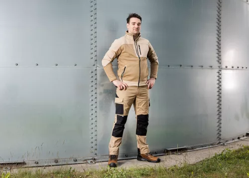 Munkásnadrág Mix&Match Canvas, 280g/m2, külső zsebek, Cordura részek, fényvisszav. betétek, bézs-fekete, S
