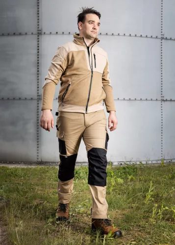Munkásnadrág Mix&Match Canvas, 280g/m2, külső zsebek, Cordura részek, fényvisszav. betétek, bézs-fekete, XS