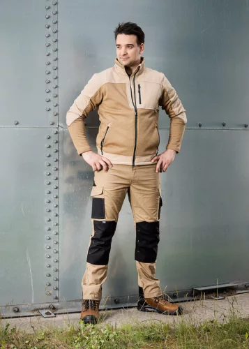 Munkásnadrág Mix&Match Canvas, 280g/m2, külső zsebek, Cordura részek, fényvisszav. betétek, bézs-fekete, XXXL