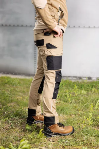 Munkásnadrág Mix&Match Canvas, 280g/m2, külső zsebek, Cordura részek, fényvisszav. betétek, bézs-fekete, XXXL
