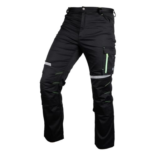 Munkásnadrág Mix&Match, 240g/m2, külső zsebek, profilozott térdbetétek, fényvisszav. betétek, fekete, XXL