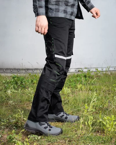 Munkásnadrág Mix&Match, 240g/m2, külső zsebek, profilozott térdbetétek, fényvisszav. betétek, fekete, XXL