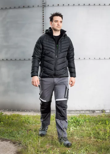Munkásnadrág Mix&Match, 240g/m2, külső zsebek, profilozott térdbetétek, fényvisszav. betétek, szürke-fekete, L