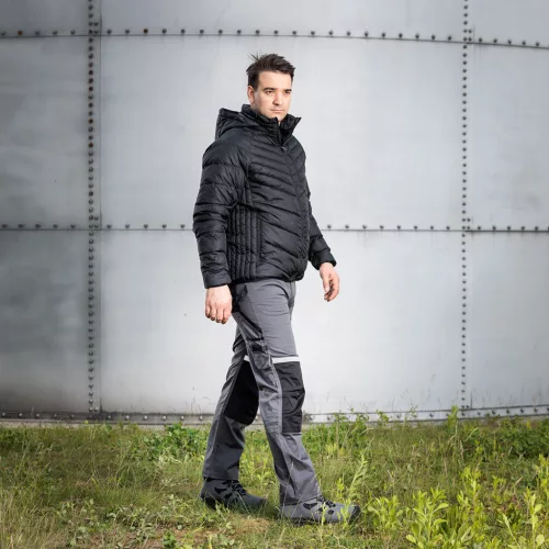 Munkásnadrág Mix&Match, 240g/m2, külső zsebek, profilozott térdbetétek, fényvisszav. betétek, szürke-fekete, XL