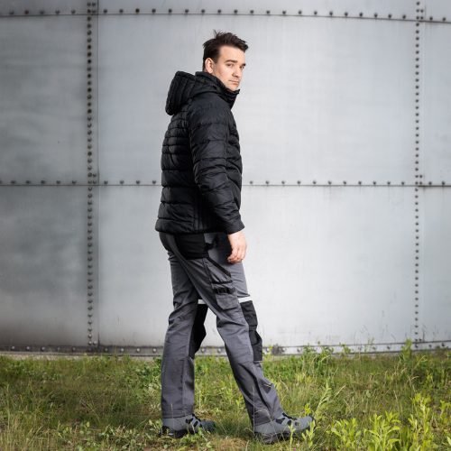 Munkásnadrág Mix&Match, 240g/m2, külső zsebek, profilozott térdbetétek, fényvisszav. betétek, szürke-fekete, XXL