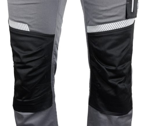 Munkásnadrág Mix&Match, 240g/m2, külső zsebek, profilozott térdbetétek, fényvisszav. betétek, szürke-fekete, XXL