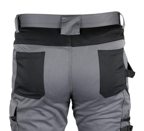 Munkásnadrág Mix&Match, 240g/m2, külső zsebek, profilozott térdbetétek, fényvisszav. betétek, szürke-fekete, XXL