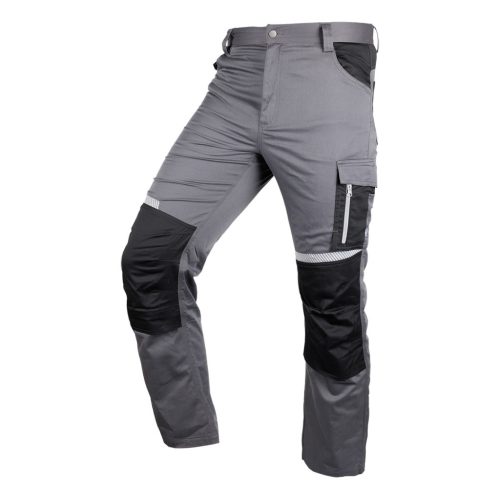 Munkásnadrág Mix&Match, 240g/m2, külső zsebek, profilozott térdbetétek, fényvisszav. betétek, szürke-fekete, XXXL