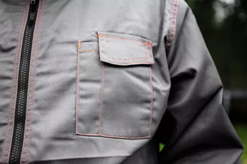 Munkakabát, BASIC, M/50, 35% pamut, 65% polyester, Többfunkciós zsebek, gumírozott derék, CE EN341