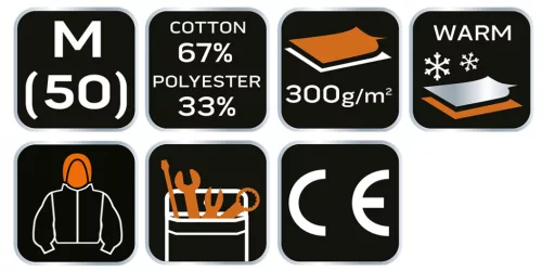 Munkapulóver, kapucnival PREMIUM, kétrétegű, 67% pamut + 33% poliészter, M