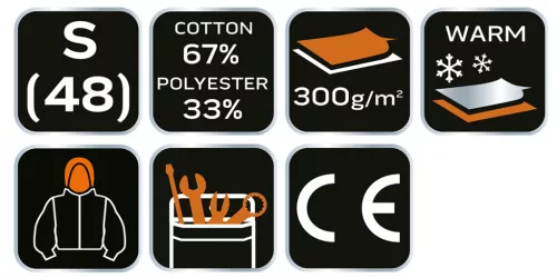 Munkapulóver, kapucnival PREMIUM, kétrétegű, 67% pamut + 33% poliészter, S