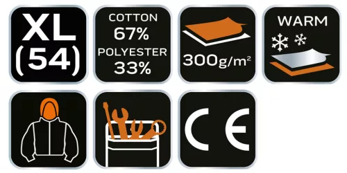 Munkapulóver, kapucnival PREMIUM, kétrétegű, 67% pamut + 33% poliészter,XL