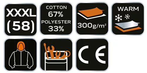 Munkapulóver, kapucnival PREMIUM, kétrétegű, 67% pamut + 33% poliészter,XXXL