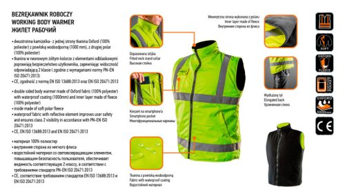 Mellény, fényvisszaverő, kétoldalas,XXXL