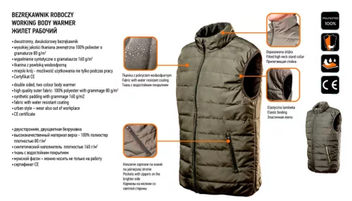 Kifordítható munkamellény, olíva, 100% poliészter, 80g/m2XL