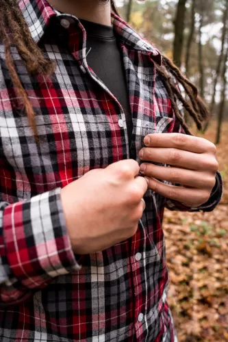 Flanel ing, piros-fekete-fehér, 100% pamut, S