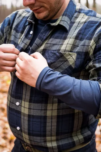 Flanel ing, kék-oliva-fekete, 100% pamut, S