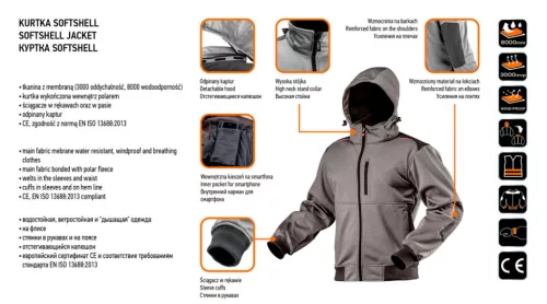 Softshell munkadzseki, levehető kapucnival,XL