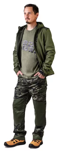 Softshell, Víz- és szélálló Munkadzseki, terepmintás/olíva vízállóság:5000, Lélegző:3000,XL