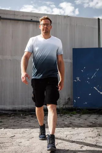 Póló, kék árnyékmintás, 100% pamut, 180g/m2, L