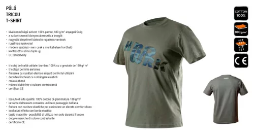 Póló feliratos, olíva, 100% pamut, 180g/m2,XXL