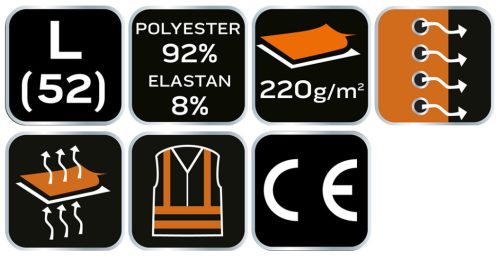 Prémium sport póló, 92% Poliészter + 8% Spandex, 220 g/m2, L