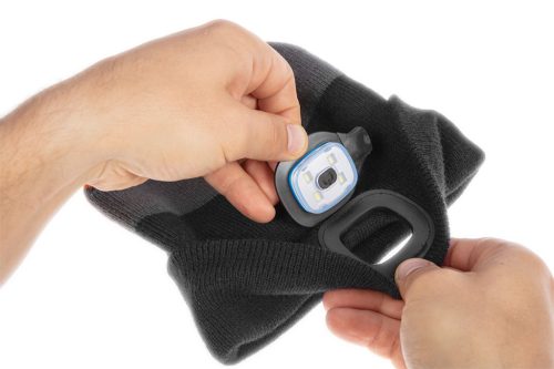 Sapka beépített led lámpával, fekete-szürke-narancs, Téli