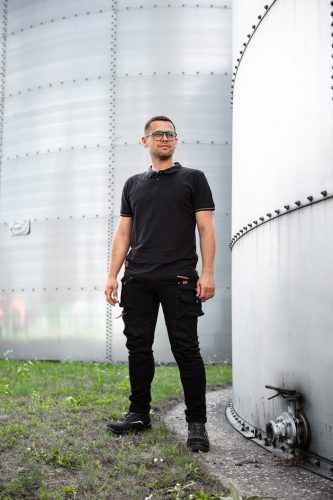 Póló, galléros, DENIM, fekete, 100% pamut, 196g/m2, XXXL,