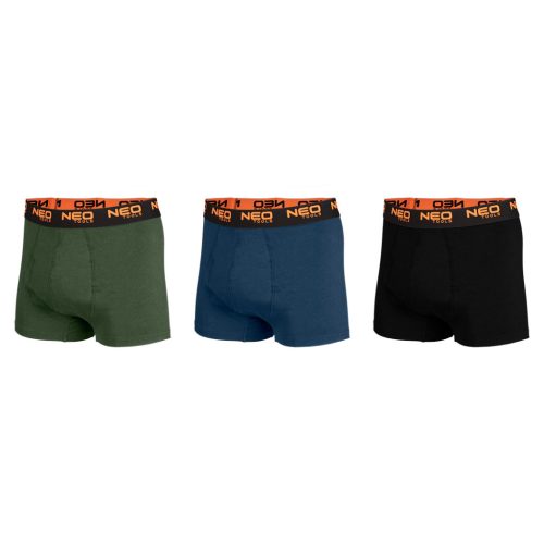 Boxeralsó, 95% pamut, 2% elasztán, olivazöld, kék, fekete, 3db, XXL