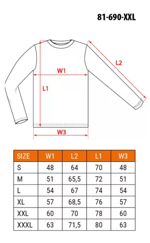 Munkavédelmi póló, hosszú ujjú, szürke, 90% pamut, XXL