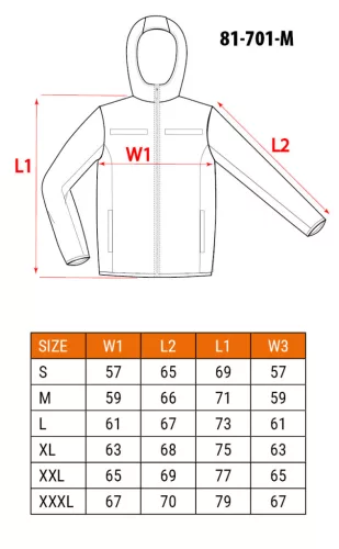 Láthatósági Munkadzseki, softshell, kapucnival, narancssárga, M