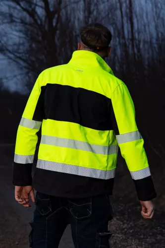 Láthatósági munkavédelmi kabát, softshell, neonsárga-fekete, S
